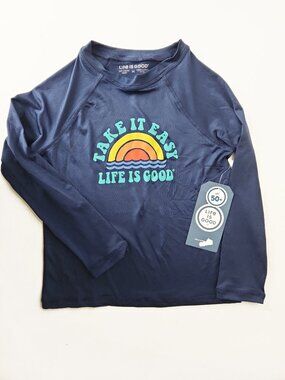 Kids Life Is Good long sleeve sunshirt rashguard navy M unisex boys girls NWT